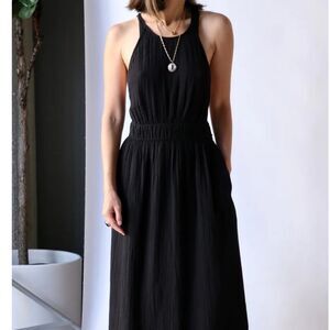 Xirena Sienna Dress 100% Cotton Gauze Black Cross Fit and Flare Back Strappy Sm